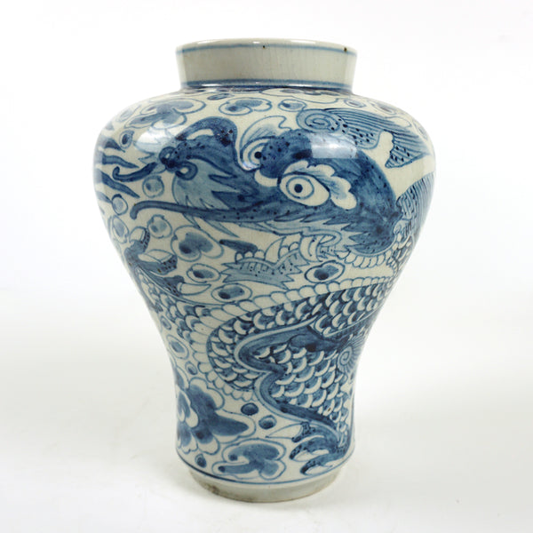 White Porcelain Vase with Blue Dragon Painting from Chosun Dynasty