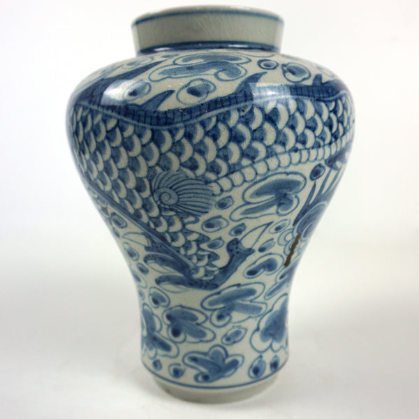 White Porcelain Vase with Blue Dragon Painting from Chosun Dynasty