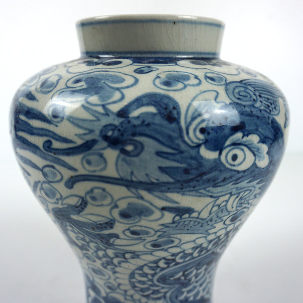 White Porcelain Vase with Blue Dragon Painting from Chosun Dynasty