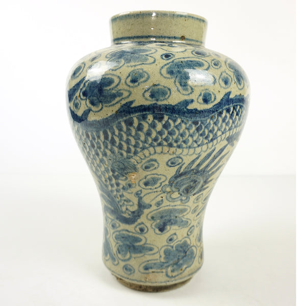White Porcealin Vase with Blue Dragon Design Vase from Chosun Dynasty