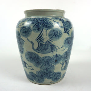 White Porcelain with Blue Crane and Pine Tree Painting Vase