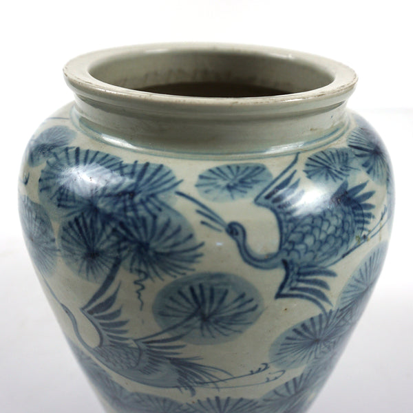 White Porcelain with Blue Crane and Pine Tree Painting Vase