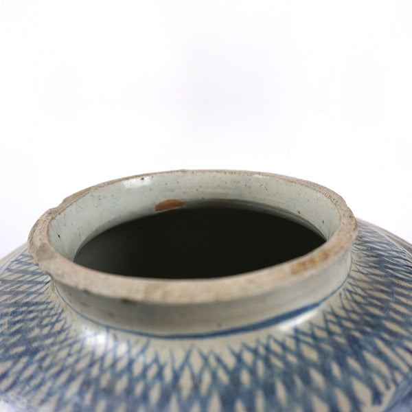 Large Porcelain Jar with Blue and Black Flower Design Vase