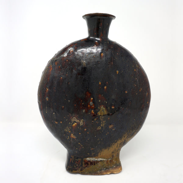 Black Glazed Flat Shaped Bottle Vase from Chosun Dynasty