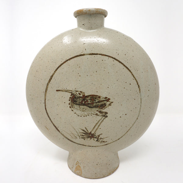 Bunchung Flat Bottle with Iron Painting of Butterfly and Bird Design from Chosun Dynasty