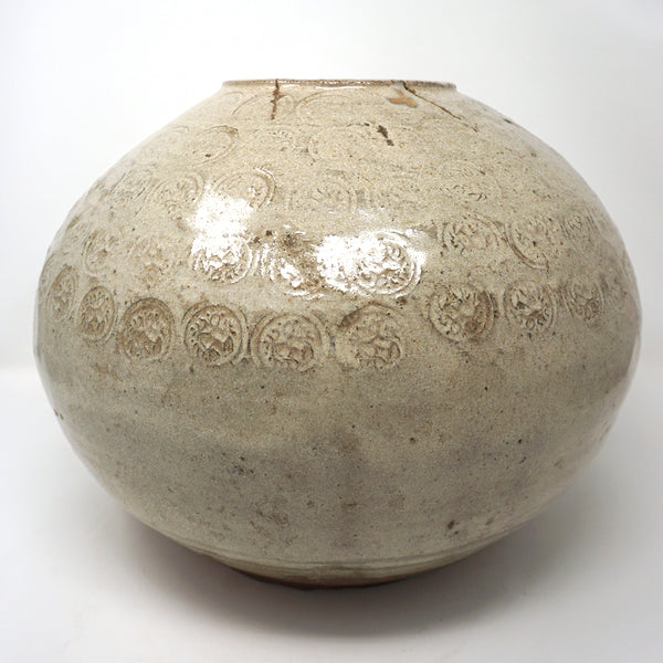 Large 15th Century Bunchung Jar with Stamped Design Vase from Early Chosun Dynasty