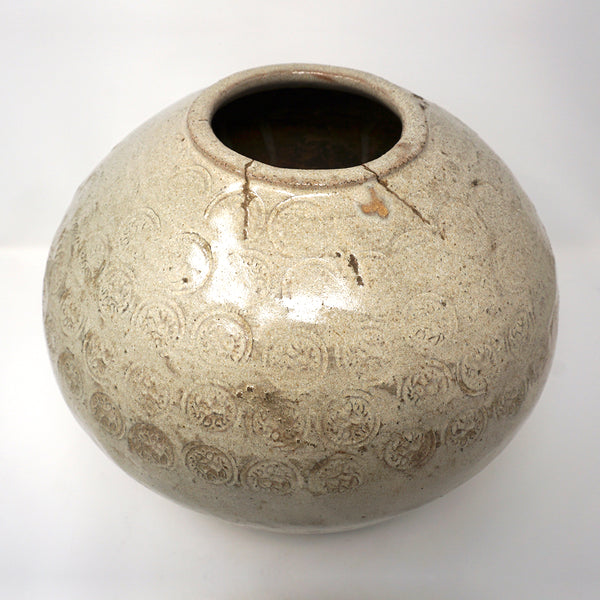 Large 15th Century Bunchung Jar with Stamped Design Vase from Early Chosun Dynasty