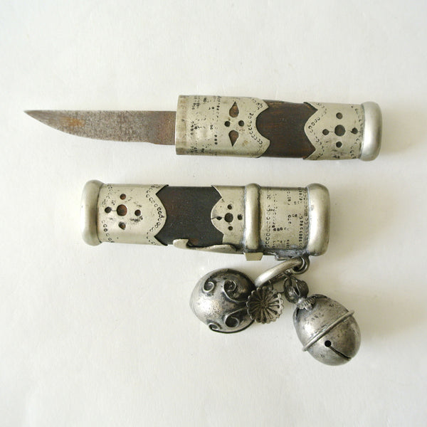 Korean Silver and Wood "Eunjangdo" Dagger with Two Charms