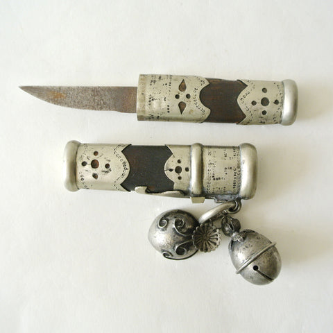 Korean Silver and Wood "Eunjangdo" Dagger with Two Charms