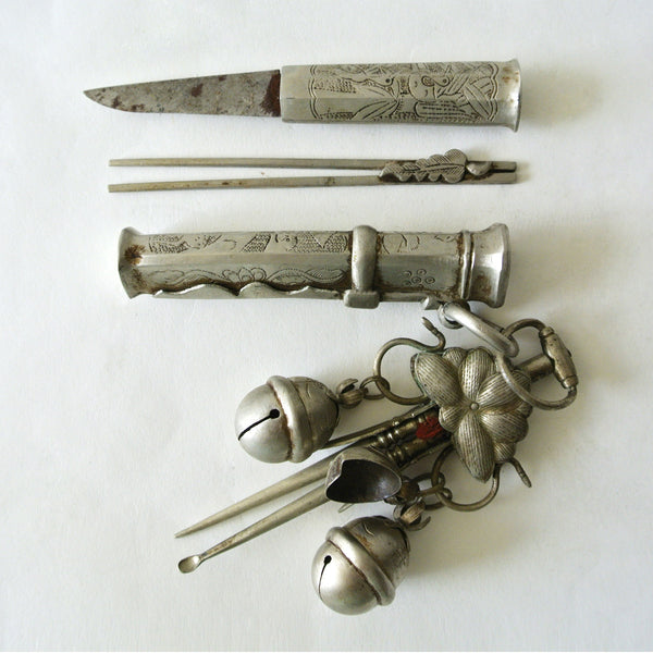 Korean "Eunjangdo" Dagger with Floral Carving and Various Pendants